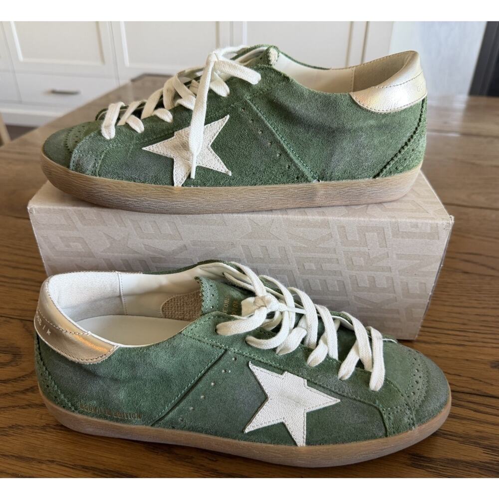 Golden Goose Superstar Sneaker Green Suede/Metallic Heel/White Sz 41